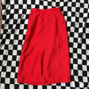 American Vintage Red Midi Pencil Skirt with front Slit, excellent, 24”